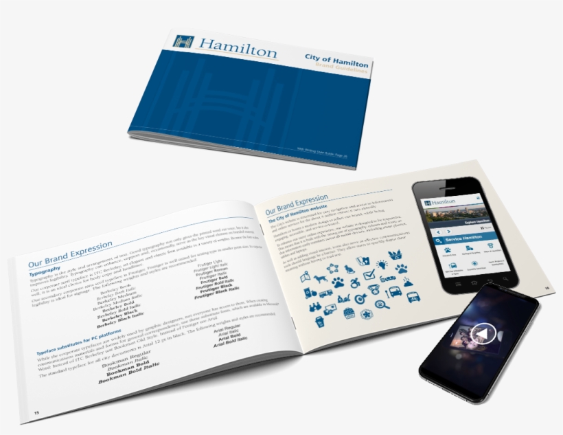 City Of Hamilton Brand Standards Document And Smartphone - Wide Eyed Communications, transparent png download