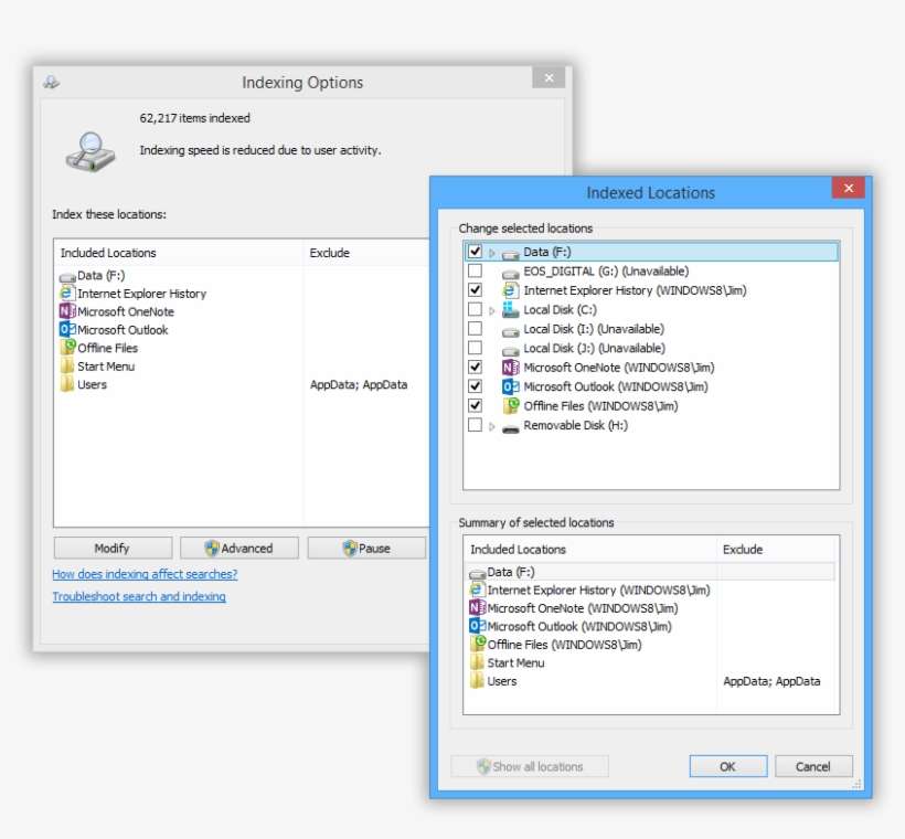 Windows Search Indexed Locations Indexing Options PNG Image