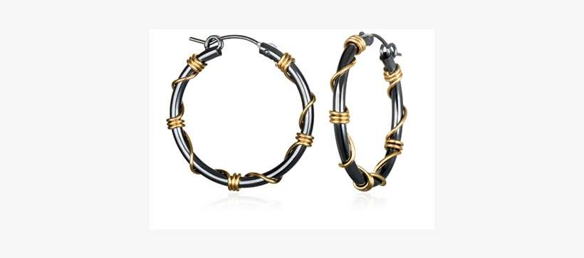 Q Evon Oxidized Silver Hoop Earrings Wrapped With Gold - Silver, transparent png download