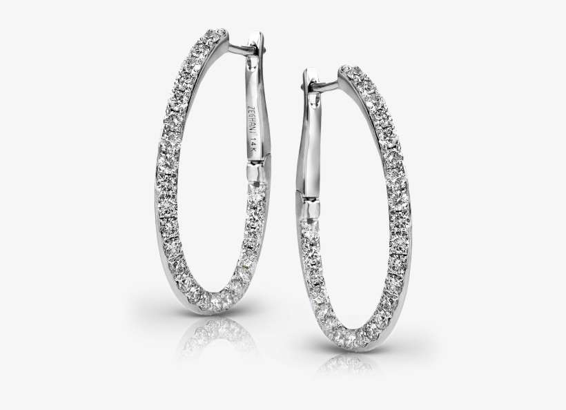 Zeghani Diamond Hoop Earrings - Curved Large Diamond Hoop Earrings In 14k White Gold, transparent png download