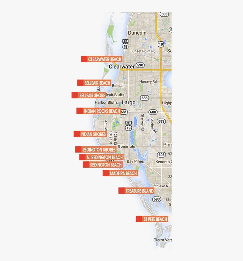 Map For Map Of Florida Beaches Near Tampa - Florida, transparent png download
