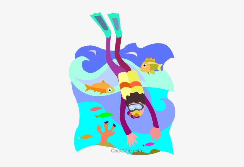 Scuba Diver With Fish Royalty Free Vector Clip Art - Coral Reef, transparent png download