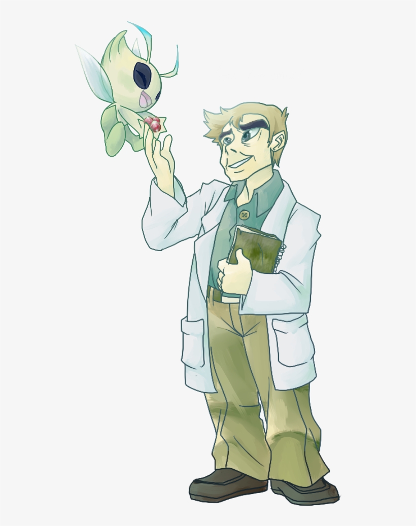 Professor Oak And Celebi - Cartoon, transparent png download