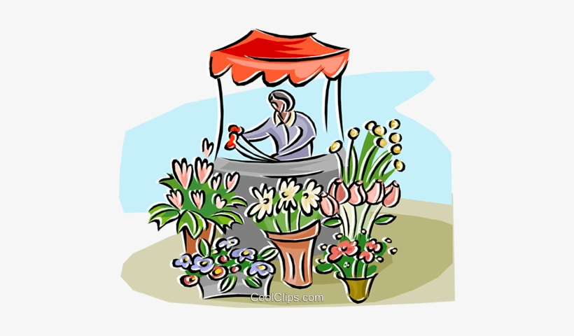 Flower Stand With A Woman Selling Flowers Royalty Free - Illustration, transparent png download