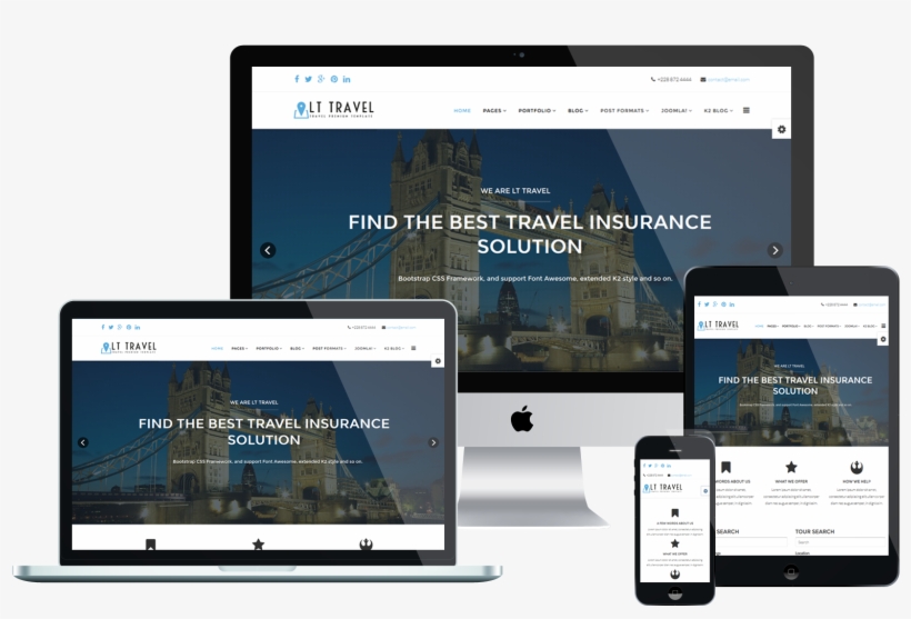 Lt Travel Onepage - Responsive Website Mockup Png, transparent png download