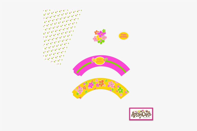 1 Bright Neon Pink Cupcake Wrapper With Yellow Birthday - 背景 素材, transparent png download
