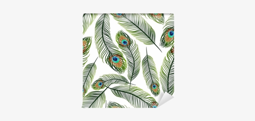 Seamless Texture With Peacock Feathers Wall Mural • - Peacock Feather Wall Texture, transparent png download