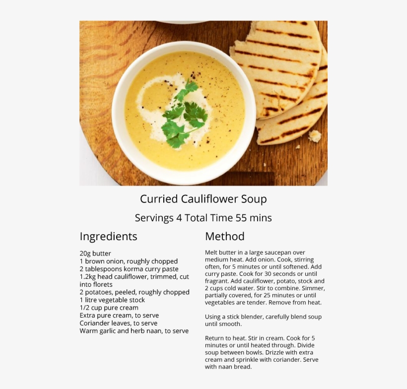 Recipe - Curried Cauliflower Soup, transparent png download