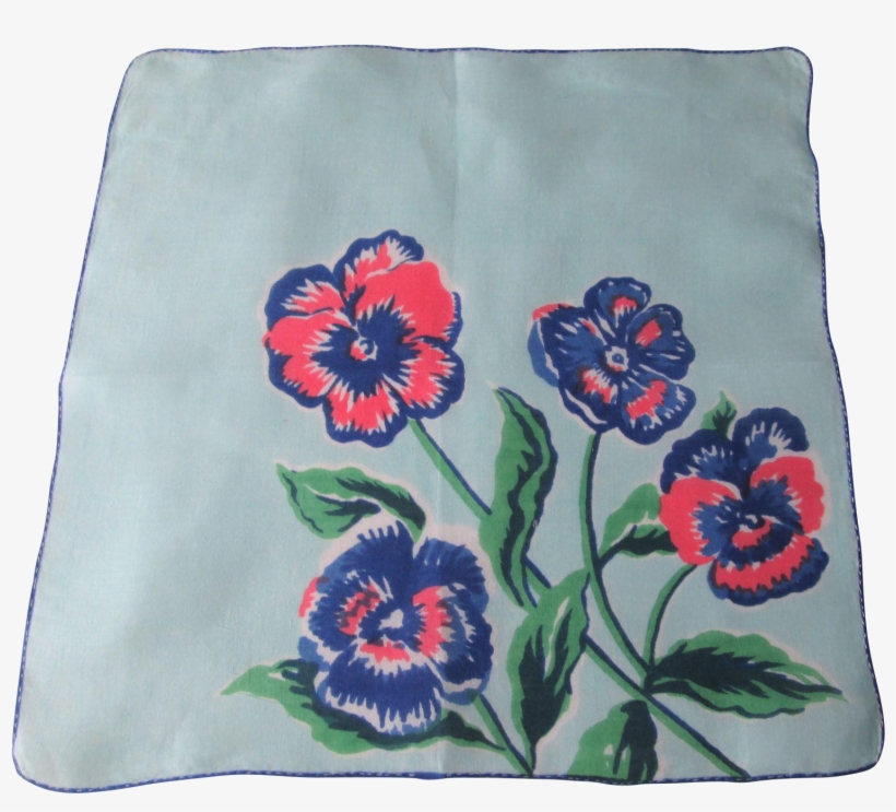 Pansy Handkerchief Vintage 1940s Blue Floral Bouquet - Hawaiian Hibiscus, transparent png download