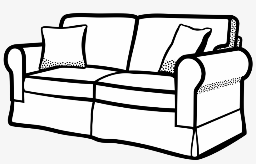 Sofa Black And White Drawing - Living Room For Coloring, transparent png download
