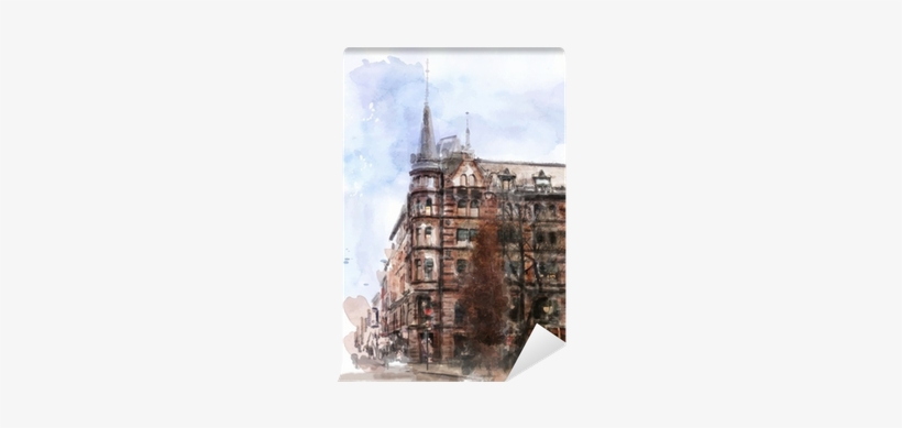 Watercolor Illustration Of City Scape Wall Mural • - Watercolor Painting, transparent png download
