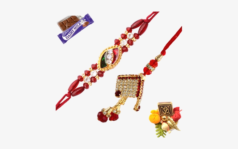 Duzzling Diamonds Lumba With Red Beads Bhaiya Rakhi - Bead, transparent png download