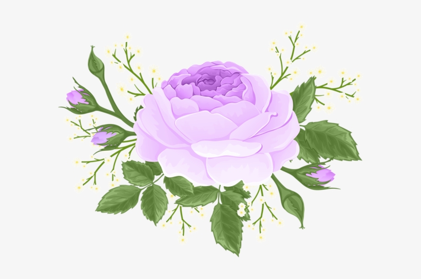 Purple Rose With White Flowers Png Clip Art Image - Pink And White Flowers Png, transparent png download