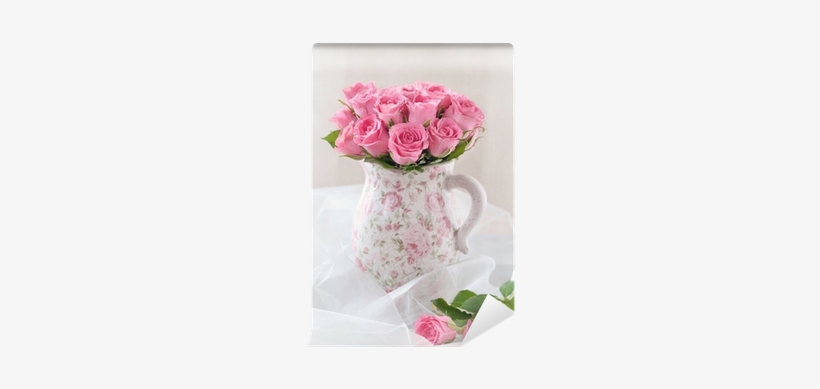 Fresh Pink Roses In A Ceramic Vase Wall Mural • Pixers® - صور عن شهر رجب, transparent png download