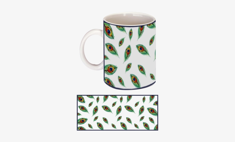 Peacock Feathers White Ceramic Coffee Mug - White Ceramic Coffee Mug, transparent png download