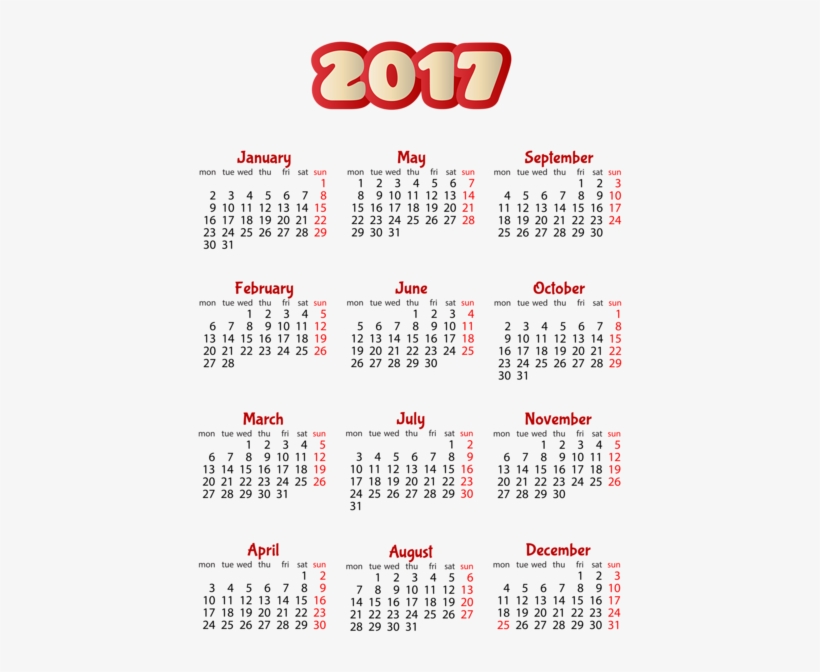 2017 Calendar Transparent Png Image - Calendar 2017 Png Transparent, transparent png download