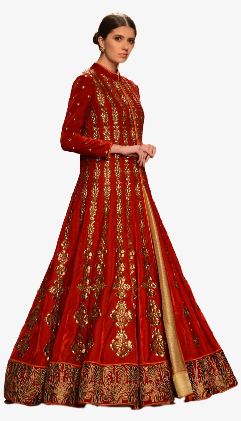 Red Color Jacket Lehenga In Velvet - Girl With Saree Png, transparent png download