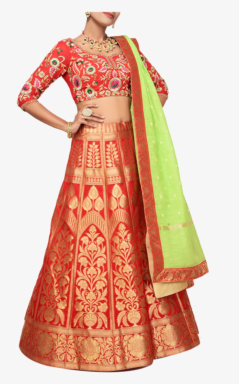 Banarasi Red Lehenga With Green Dupatta - Defence Colony, transparent png download