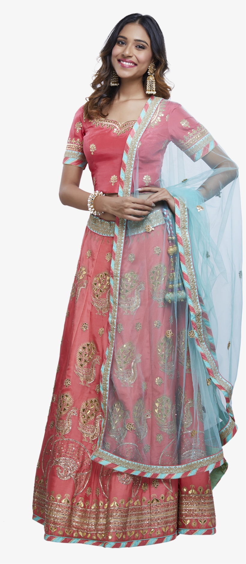 Pink And Sea Green Gota Lehenga Set By Vasansi, transparent png download