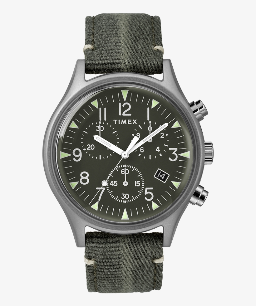 Mk1 Steel Chronograph 42mm Fabric Strap Watch Stainless-steel/green - Timex Mk1 Steel Chronograph, transparent png download