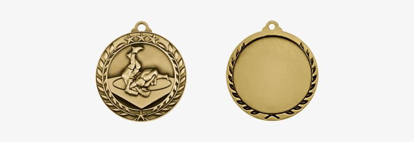 2-3/4" Diameter Available In Gold, Silver, Or Bronze - Large Star Wreath Wrestling Medal, transparent png download