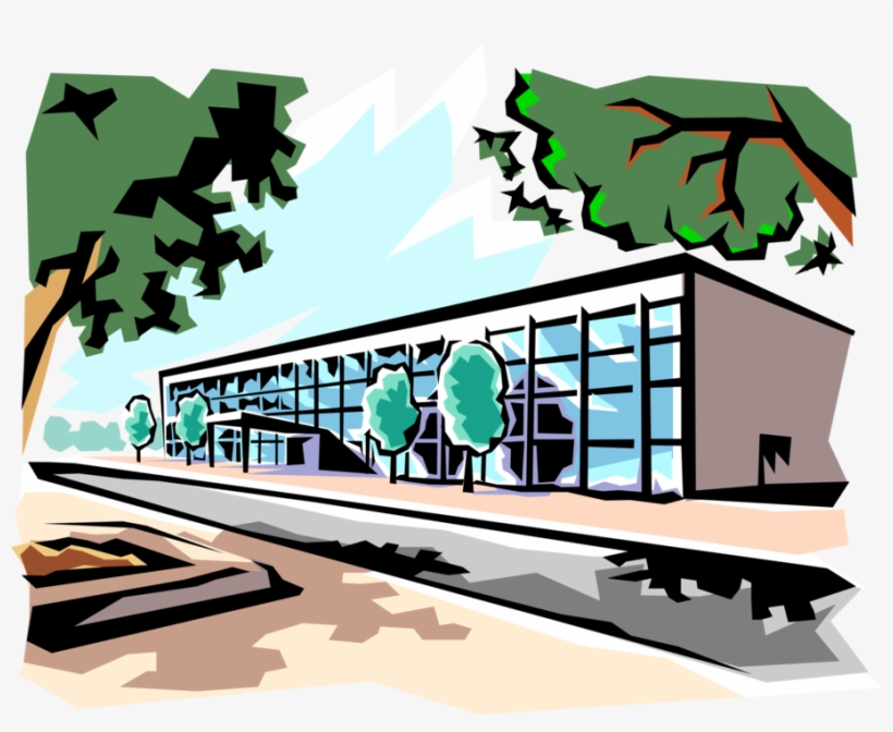 Vector Illustration Of Urban Office Building With Trees - Office Building Clip Art, transparent png download