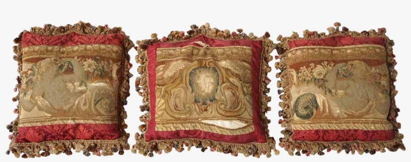 Set Of Three French Aubusson Tapestry Throw Pillows Antique Png