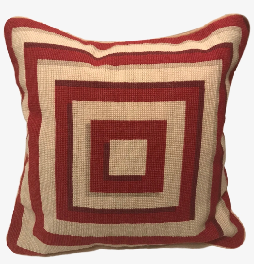Jonathan Adler Style Vintage Geometric Red Cream Needlepoint - Throw Pillow, transparent png download