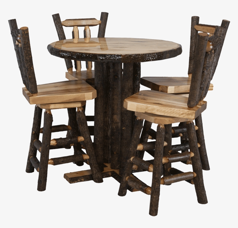 Hickory Log Pub Table And V-back Bar Stools - Chair, transparent png download