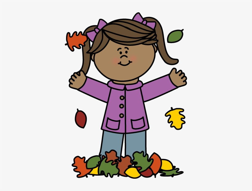 Girl Playing In Leaves Clip Art - Pronoun Flashcards, transparent png download