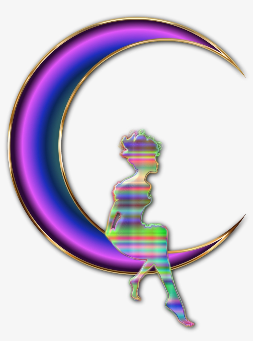 Chromatic Fairy Sitting On Moon Enhanced No - Wallpaper, transparent png download