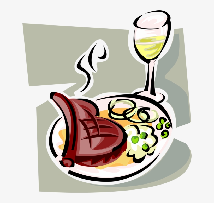 Roast Beef Meal And Wine Royalty Free Vector Clip Art - Steak And Wine Clip Art, transparent png download
