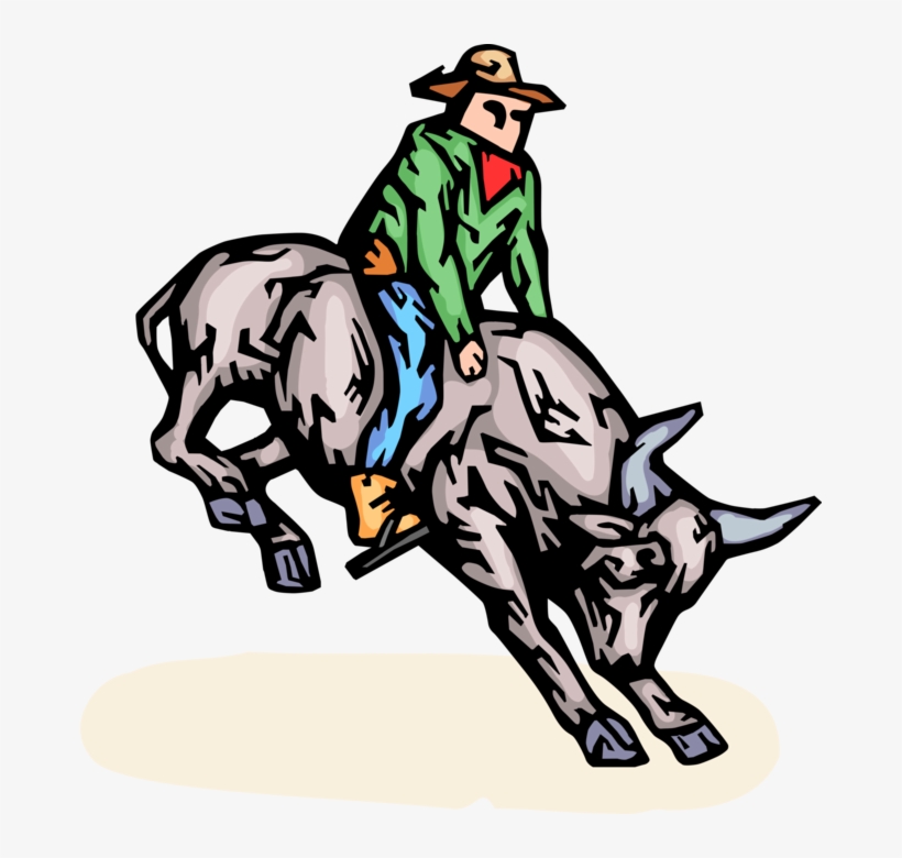 Vector Illustration Of Rodeo Cowboy Rides Bronco Bull - Illustration, transparent png download