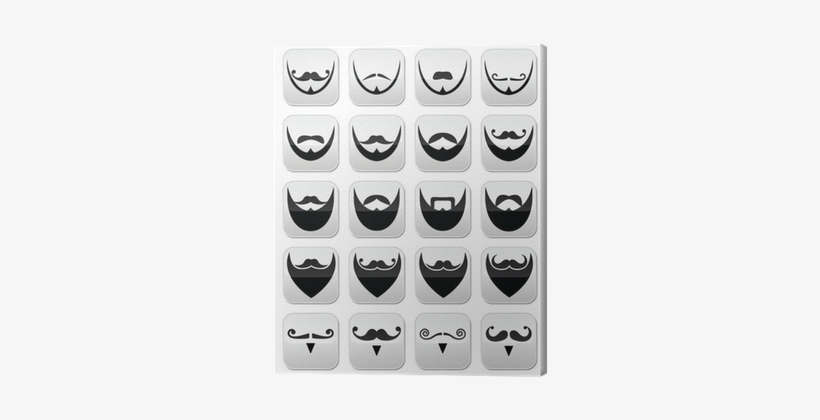 Beard With Moustache Or Mustache Vector Icons Set Canvas - Beard And Moustache Black And White, transparent png download