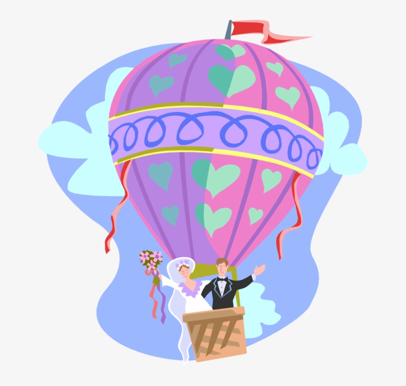 Vector Illustration Of Wedding Day Newlywed Bride And - Hot Air Balloon Clip Art, transparent png download