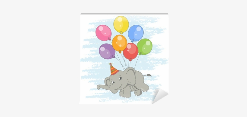 Illustration Of Cute Flying Elephant On A Balloons - Geschenk-aufkleber Rund Happy Birthday Mit Elefant, transparent png download