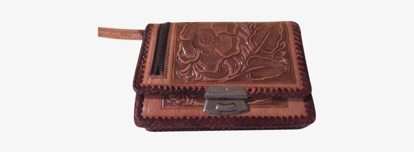 Hecho En Mexico Tooled Roses Leather Wallet - Leather, transparent png download