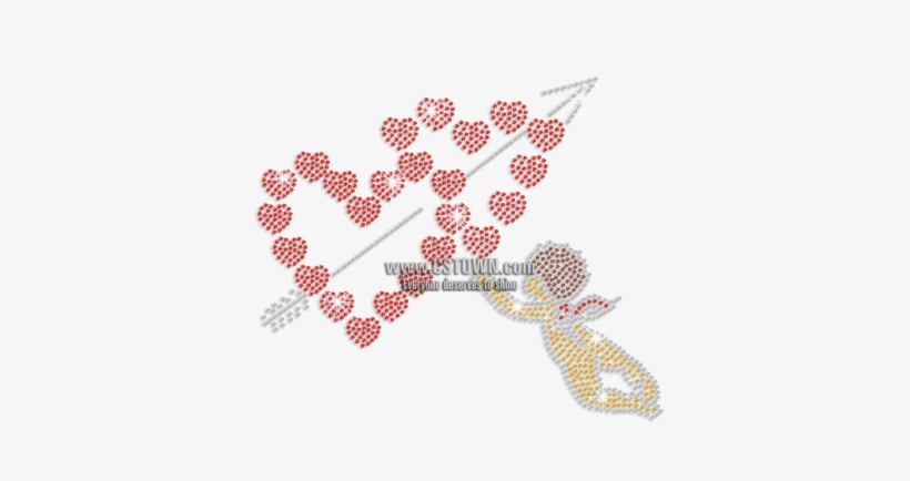 Romantic Couple Hearts & Cupid's Arrow Iron-on Rhinestone - Illustration, transparent png download