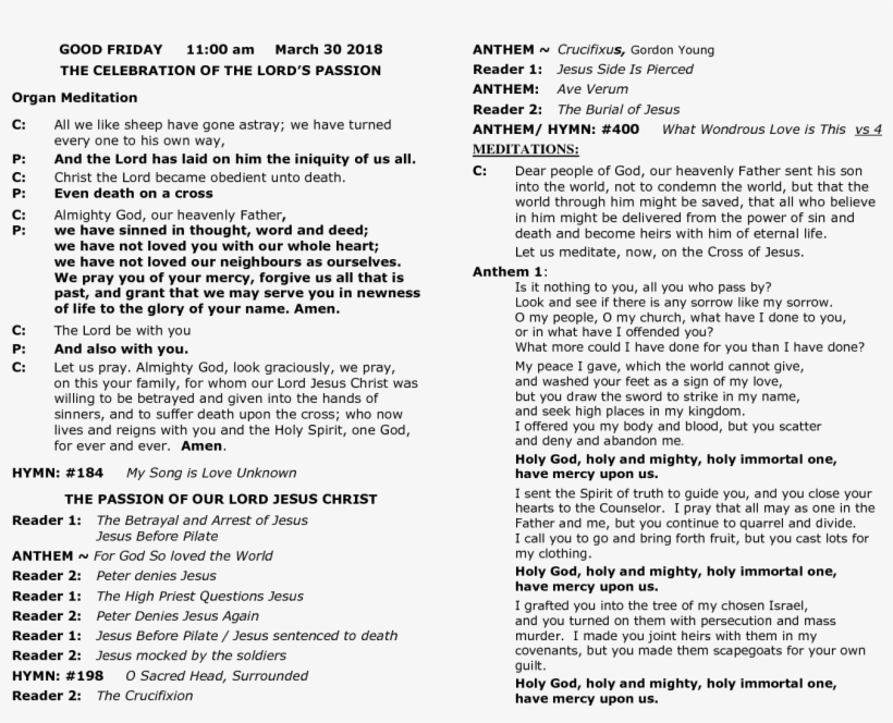 Good Friday Service Bulletin - Lo Scriverò Nel Vento Testo, transparent png download