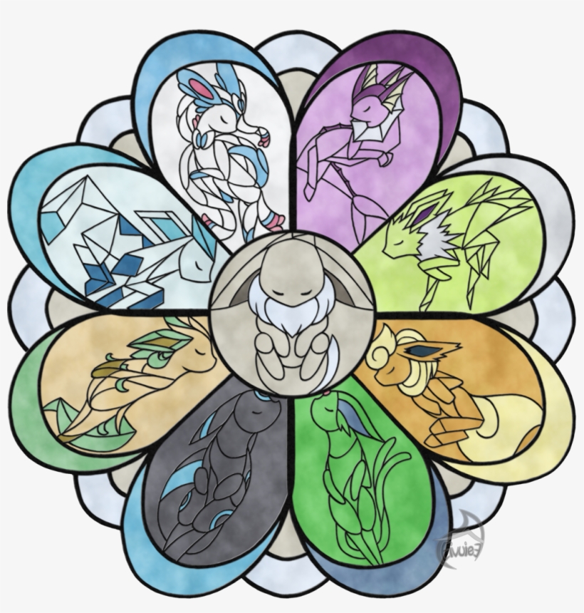 Eeveelutions In Stained Glass 2 Shiny Variant By Evolifanno1-d9s4ayz - Eevee Evolutions Stained Glass, transparent png download