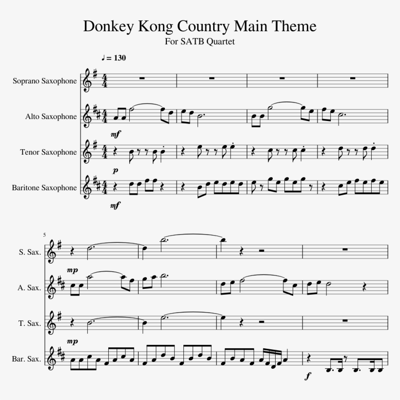 Donkey Kong Country Main Theme Sheet Music 1 Of 6 Pages - Donkey Kong Theme Alto Sax, transparent png download