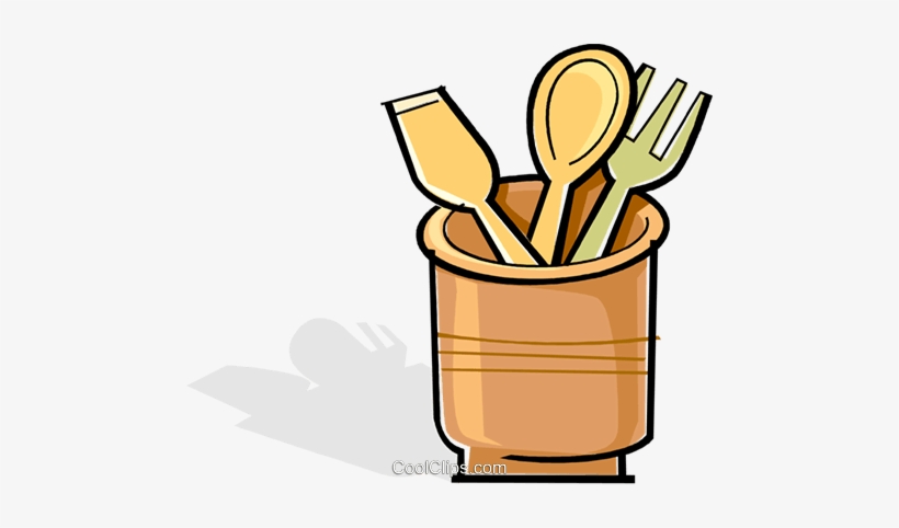 Wooden Utensils In A Crock-pot Royalty Free Vector - Colher De Pau Vetor Png, transparent png download