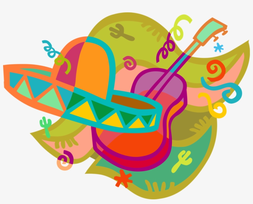 Vector Illustration Of Mexican Sombrero Hat With Acoustic - Cinco De Mayo, transparent png download