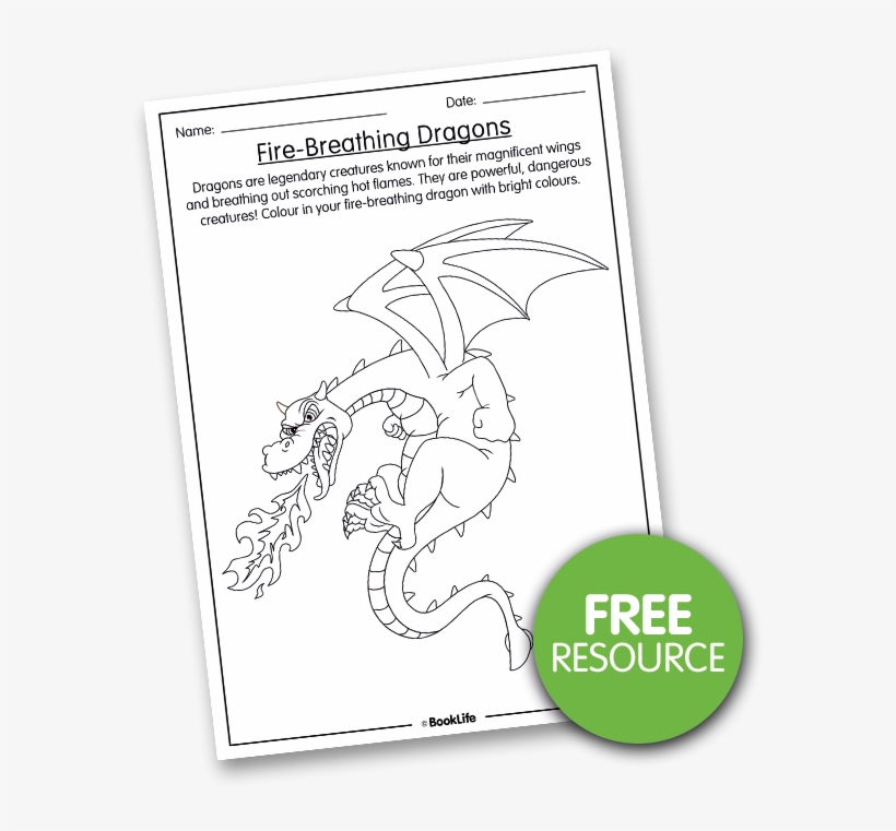Colouring In Fire-breathing Dragon By Booklife - Fire Breathing, transparent png download