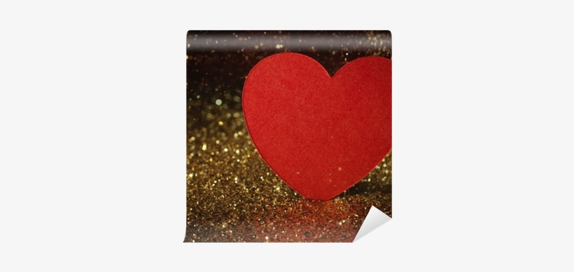 Glitter Background With Red Paper Heart Wall Mural - Mural, transparent png download