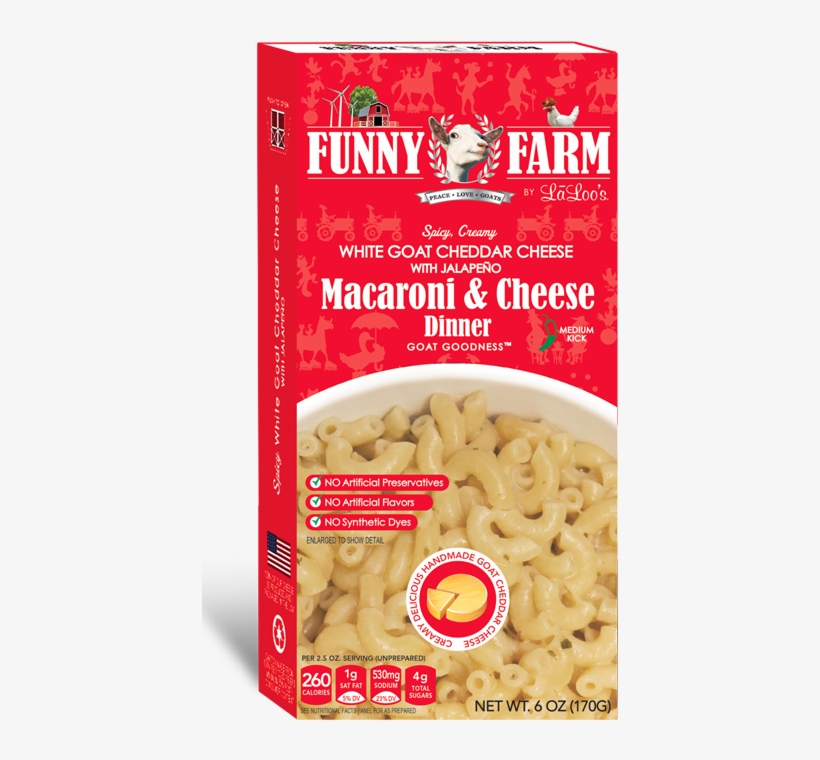Macaroni & Cheese Dinner Goat Cheddar Cheese With Jalapeño - Funny Farm - Macaroni & Cheese Dinner With Goat, transparent png download