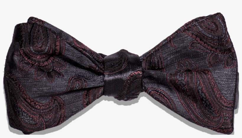 Black With Burgundy Red Woven Paisley Silk Bowtie - Silk, transparent png download