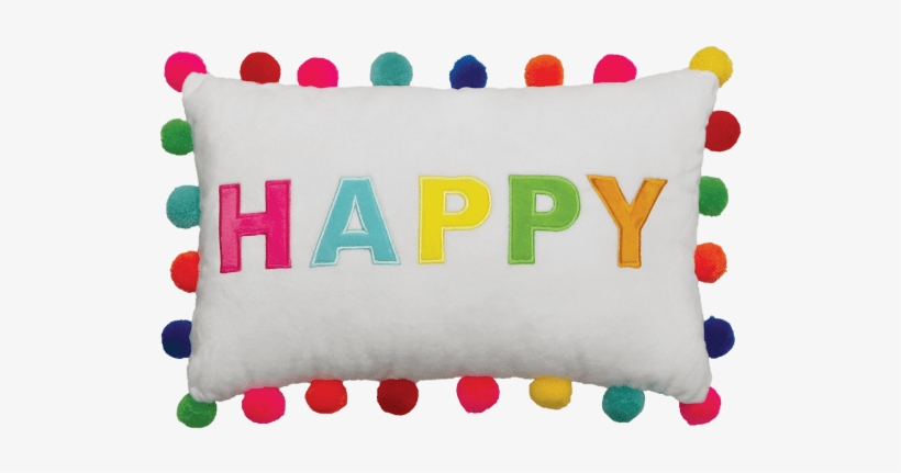 Picture Of Happy Pom Pom Embroidered Pillow - Cushion, transparent png download
