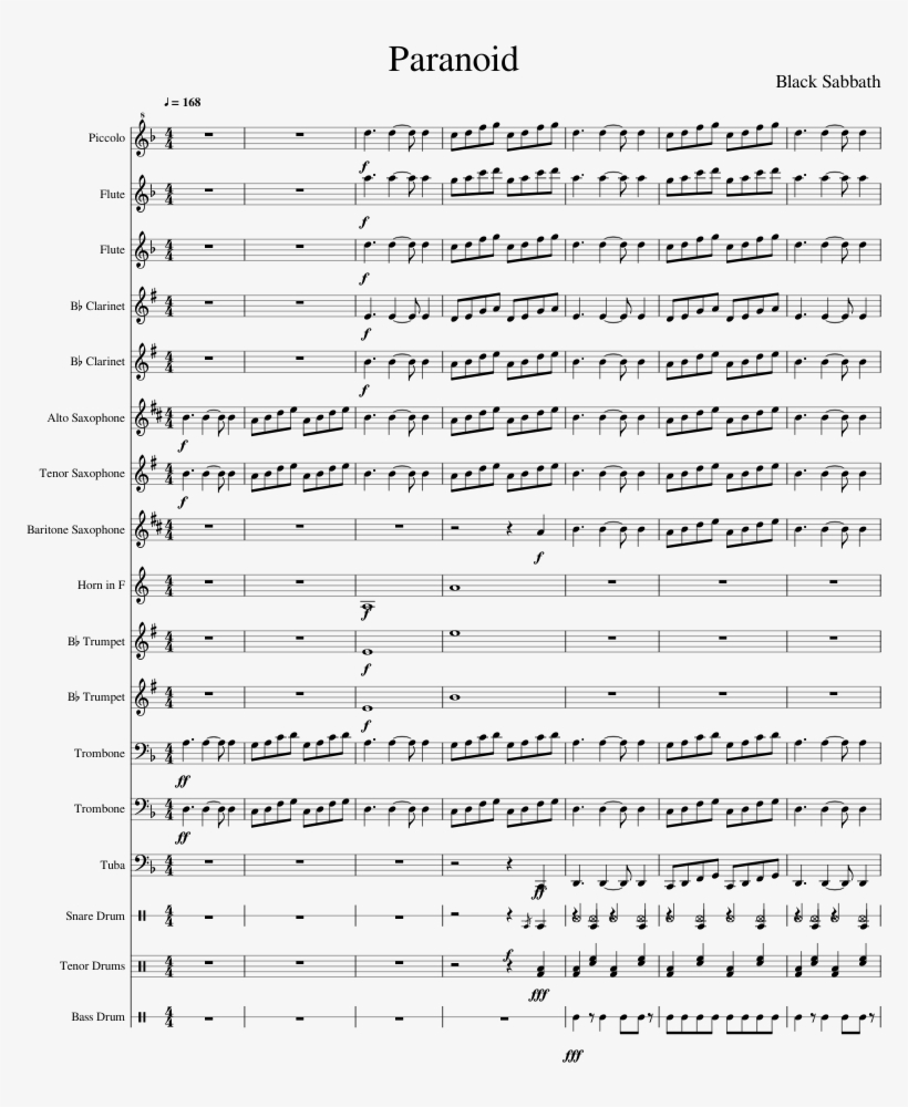 Paranoid Sheet Music Composed By Black Sabbath 1 Of - Black Sabbath Tenor Sax, transparent png download
