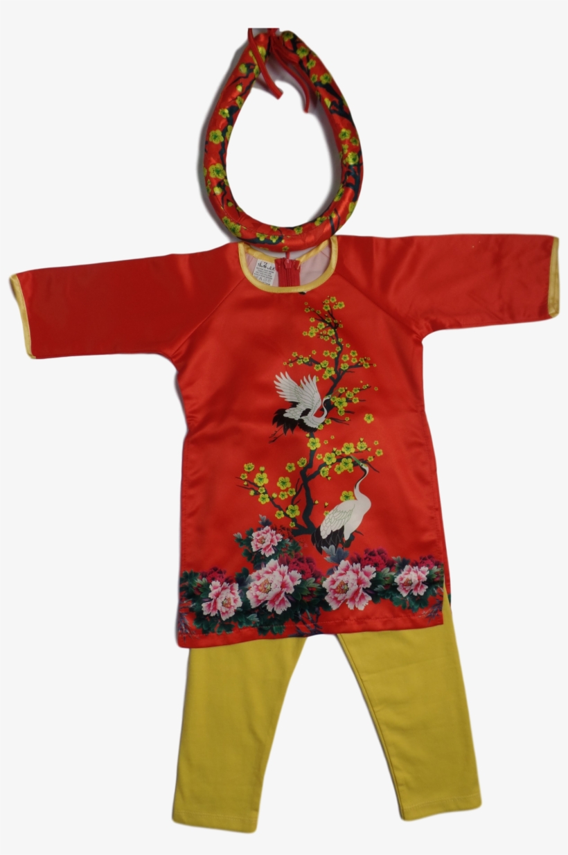 Red Ao Dai Apricot Blossom Baby Girl Viet Nam Traditional - Pattern, transparent png download